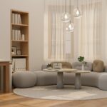 Beautiful minimal contemporary living room interior design with trendy comfortable couch
