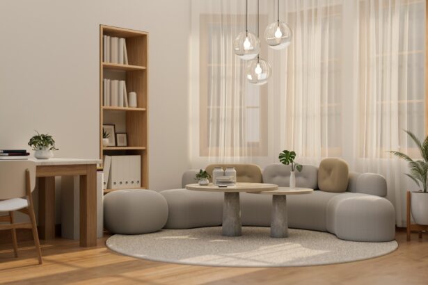 Beautiful minimal contemporary living room interior design with trendy comfortable couch