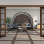 Modern living room with sliding door