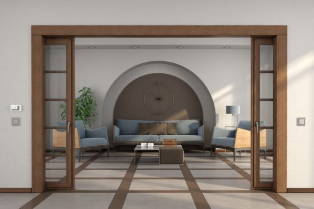 Modern living room with sliding door
