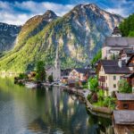 Stunning sunrise at Hallstattersee lake in Hallstatt, Alps, Austria