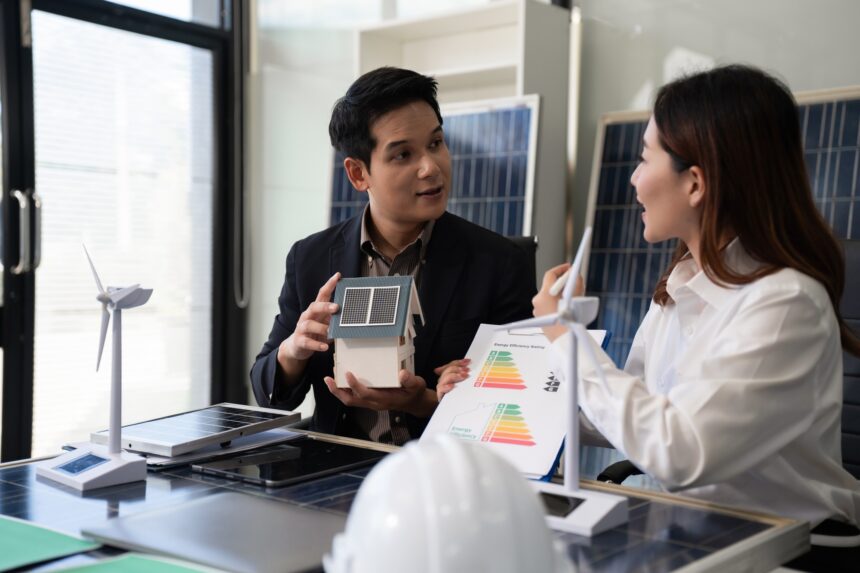 Sustainable development with renewable energy solutions, ecology concept, green business.