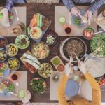 Vegetarian family eating healthy dinner